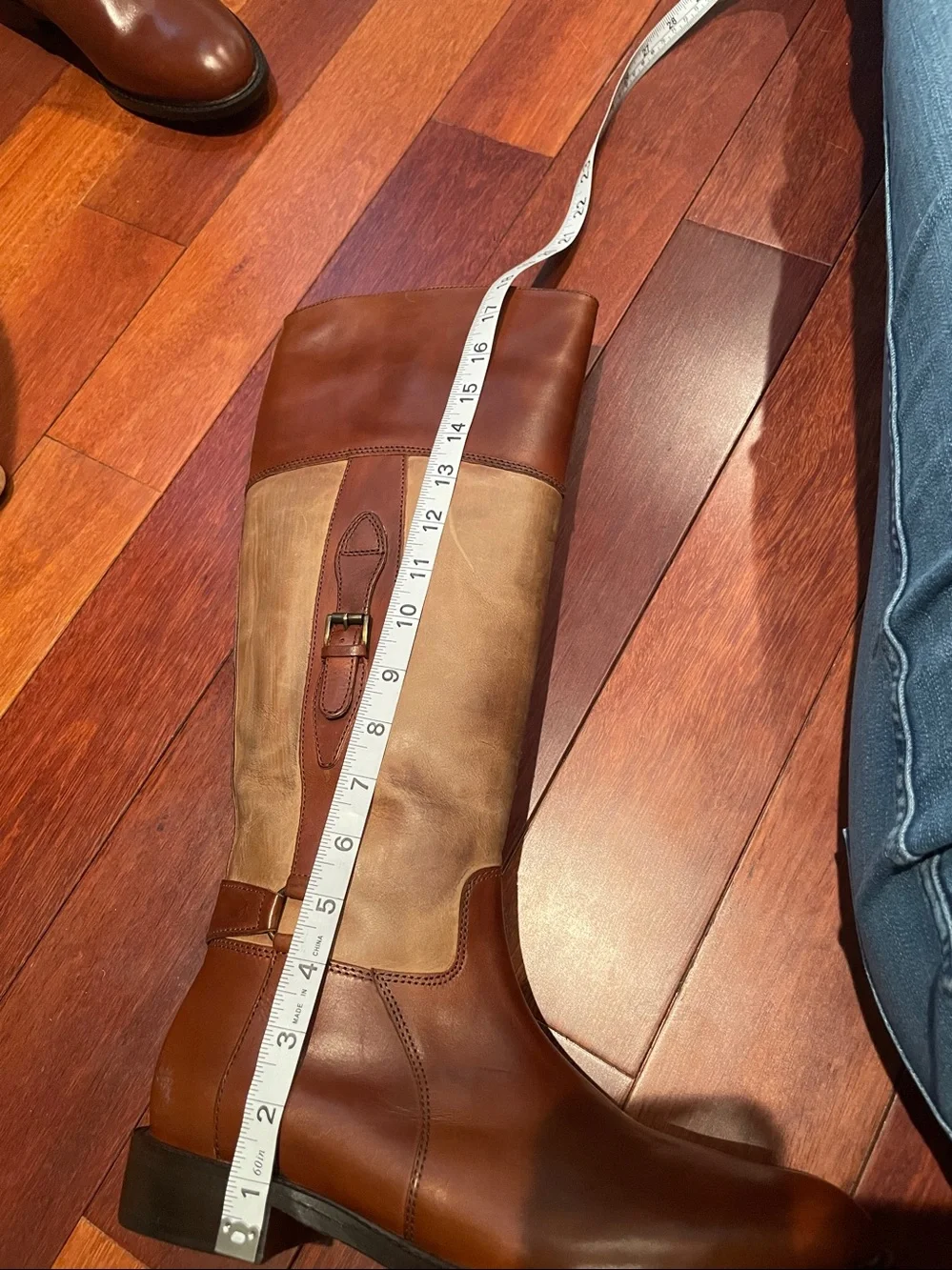 Johnston & Murphy Brown Two-Tone Leather Over‑The‑Knee Riding Boots